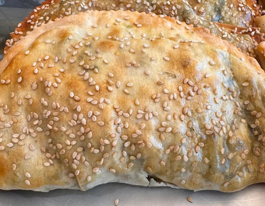 Cheese and spinach triangle pastry with sesame, Bakery Kissamos